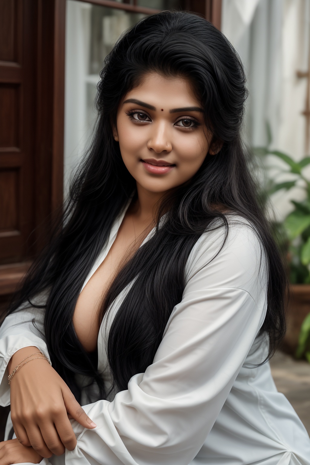 In this 8K masterpiece,  a Canon 1DX with a 50 mm f/2.8 lens captures the mesmerizing gaze of mallu curvy woman against a...