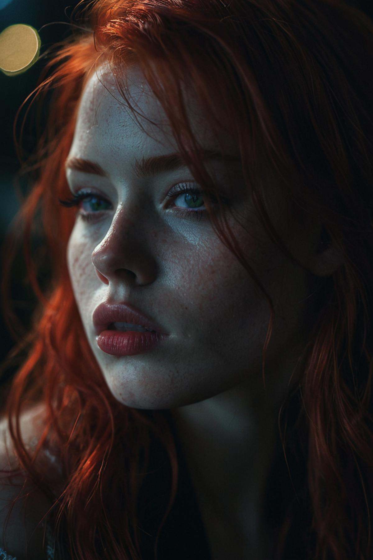 1girl,  red hair,  low light on Tensor.Art
