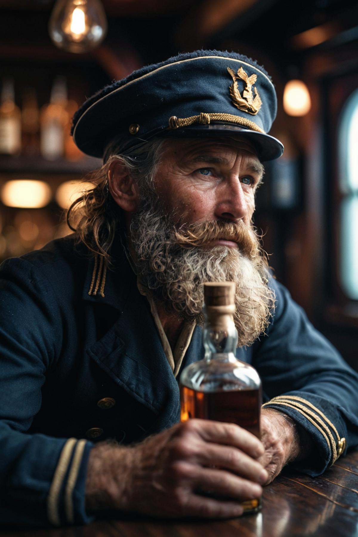 Rugged scruffy weathered old sailor,  a portrait of a seaman with a rugged,  ships captain on Tensor.Art
