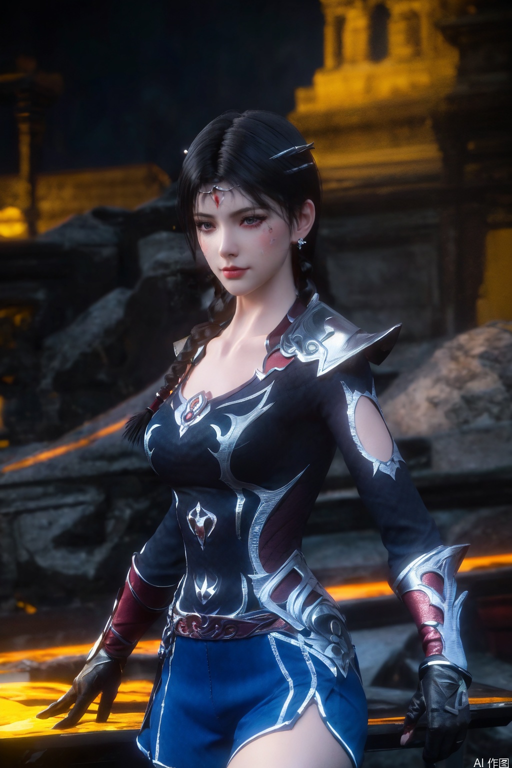 Asia,chinese beauty,masterpiece,bestquaily,3D,3D Realism,3D Render,4K,8K  wallpaper,HDR,Movie-level lighting, high-precision rendering,,
,(best quality),(makeup), extremely detailed cg 8k wallpaper,((crystalstexture skin)), (extremely delicate and beautiful),(highly detailed),(1girl), (solo), (jewelry), (earrings),(black_hair),(braided_hair),(hair_ornament),(handwear),(breasts),,(dress), (skirt),(multicolored_clothes),(multicolored_dress),(shorts), (gloves),(bodysuit),(shoulder_pad),(wristband),,,upper body,