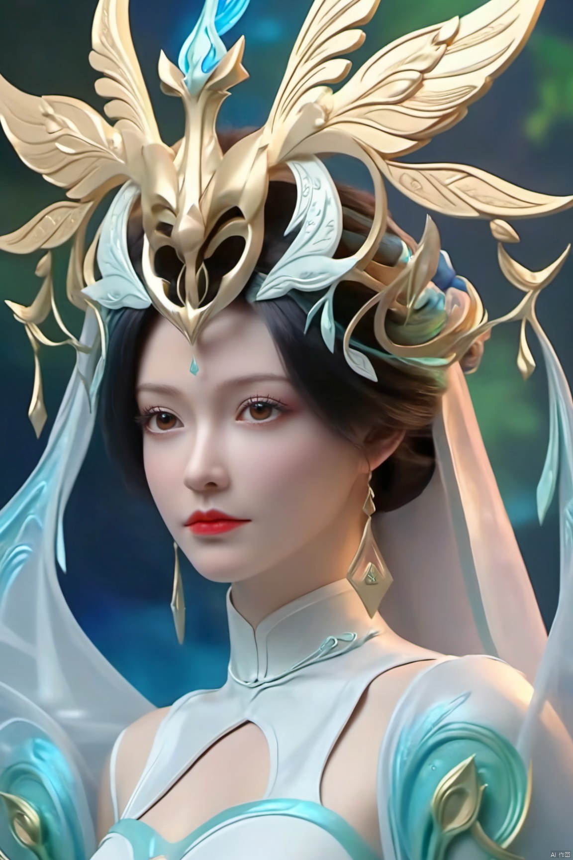  Best Quality, masterpiece, ultra-high resolution, (photo realistic: 1.4) , Surrealism, Fantastical verisimilitude, beautiful blue-skinned goddess Phoenix Peacock on her head, fantastical creation, thriller color scheme, surrealism, abstract, psychedelic, 1 girl,flower,castle,jyy-hd,1 girl,(big breasts:1.39),,Xliushen,Xyunxi,Xhuolinger,X-Hydrangea,Hydrangea, ty-hd