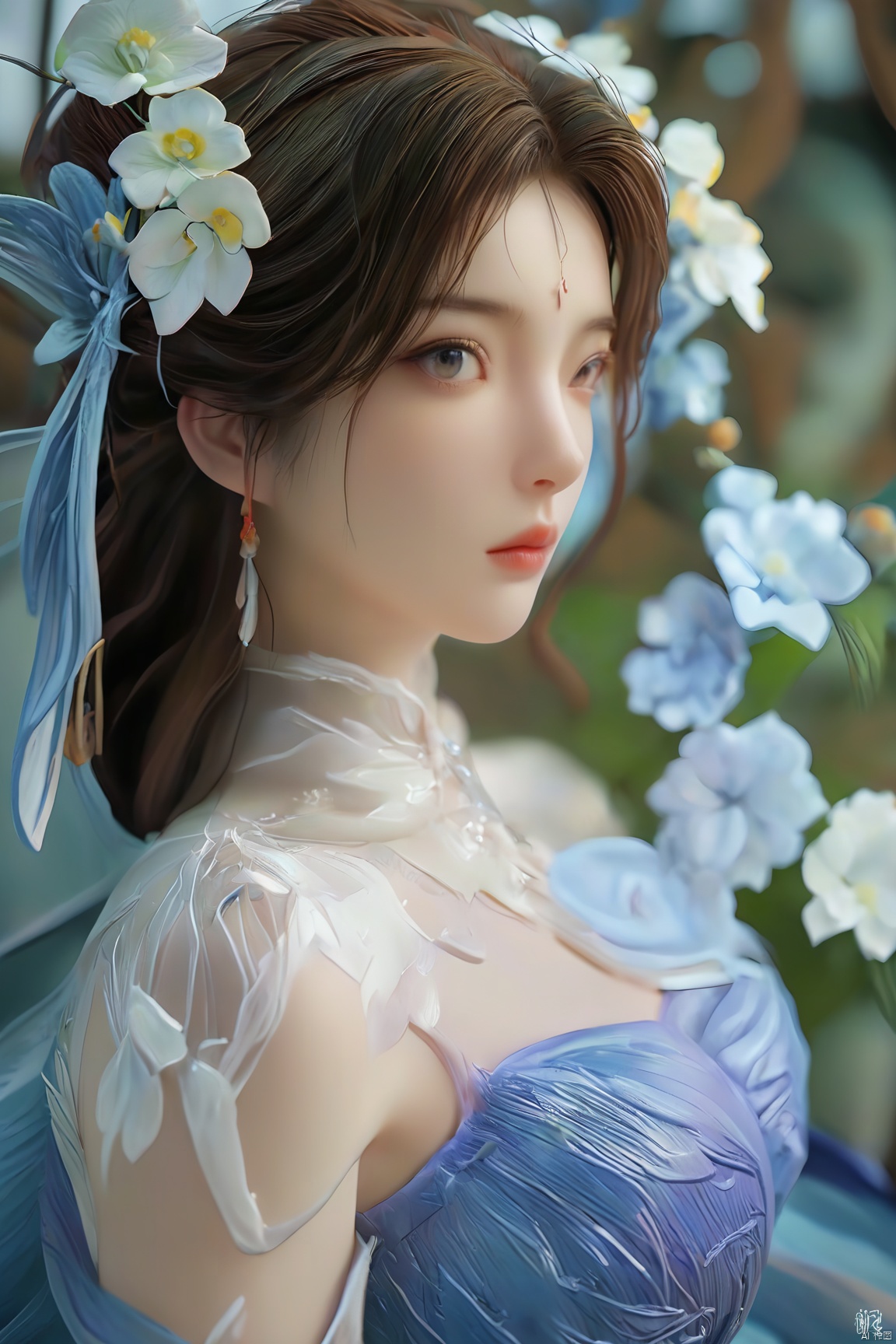  Best Quality, masterpiece, ultra-high resolution, (photo realistic: 1.4) , Fantastical verisimilitude, 1 girl,flower,,(big breasts:1.39),Xliushen,Hydrangea,XyunxiPVC,Xyunluo,Xtianqiong,Xbaihehuai,hand