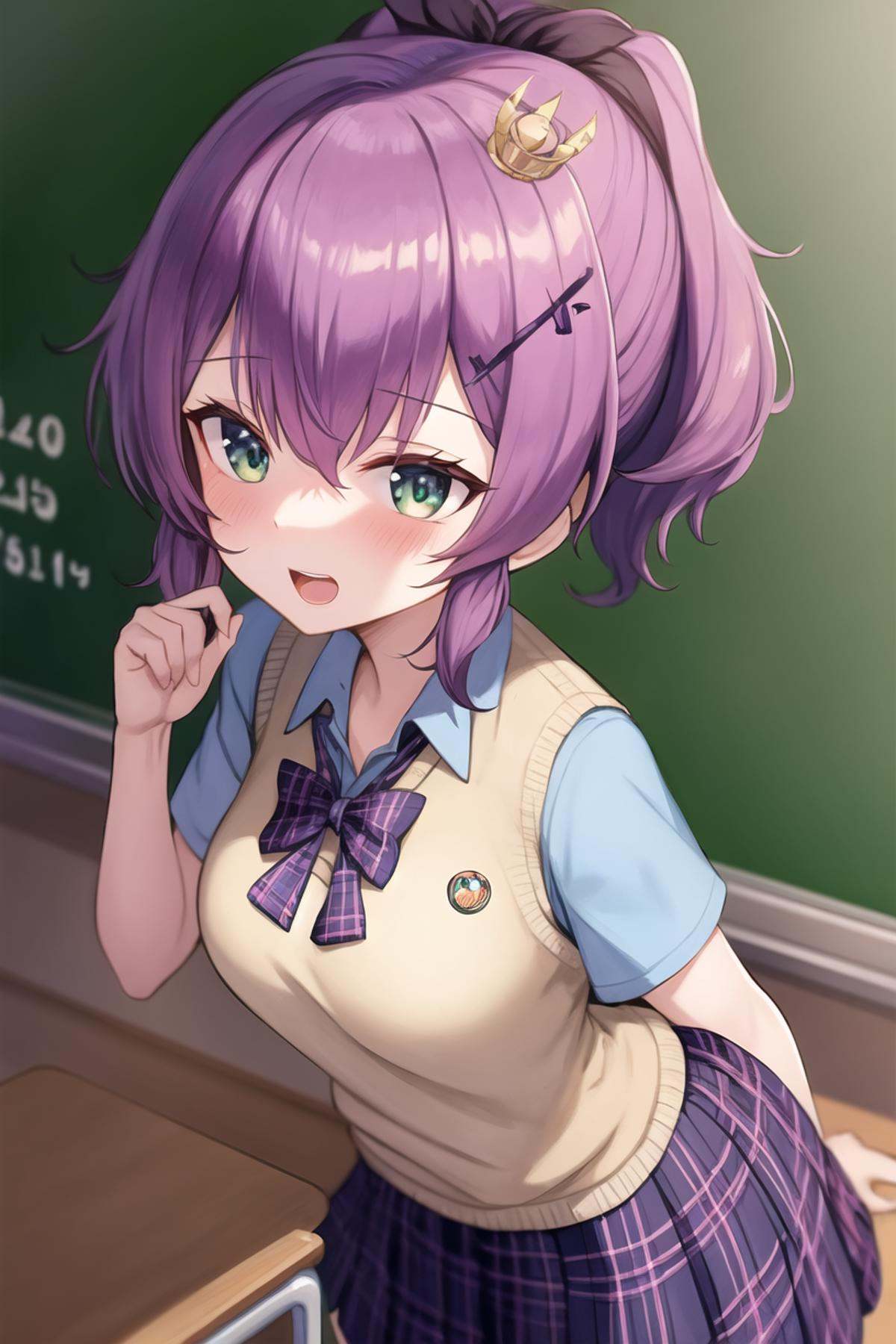 <lora:javelin_v3.0:0.8>, javelin\(azur lane\), \(slow_ahead!\), school uniform,classroom, blush, from above,, masterpiece, best quality, extremely detailed face, sharp details, high contrast,