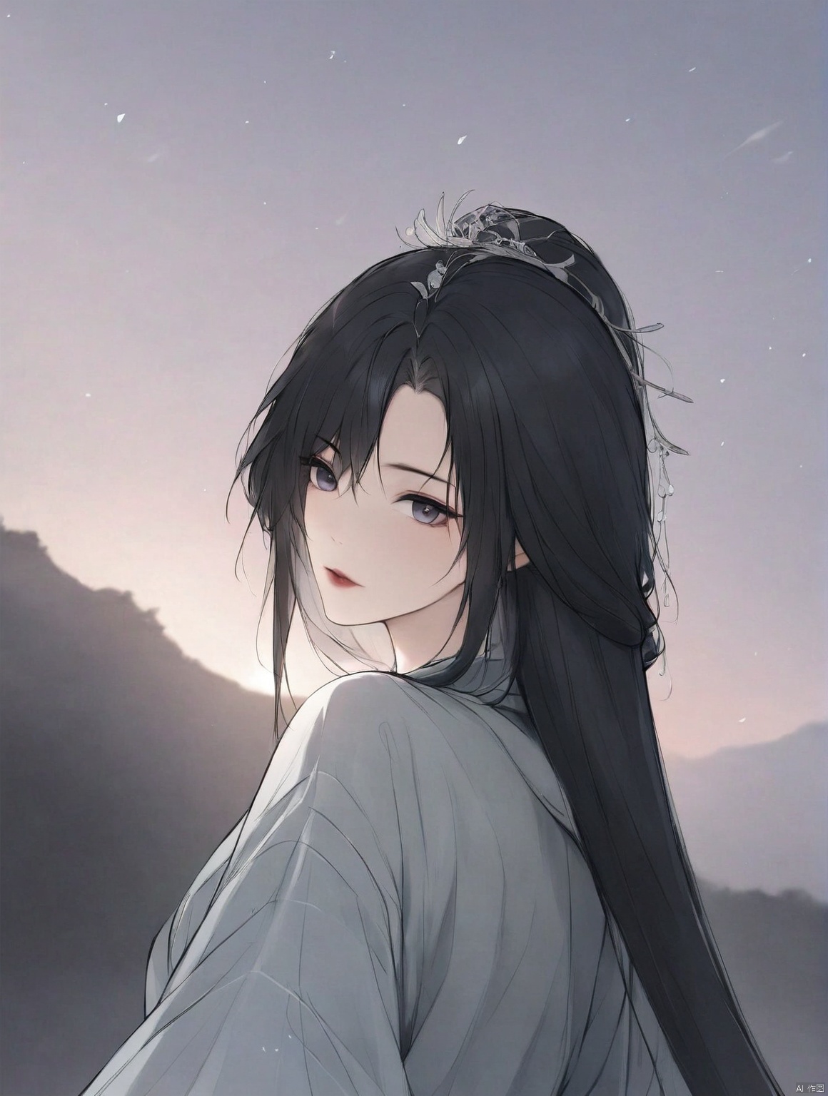 solo,highly detailed,(best quality),((masterpiece)),shouhui, 1girl, upper body,black hair, sky and star clothes,lu, hanfu,pov,