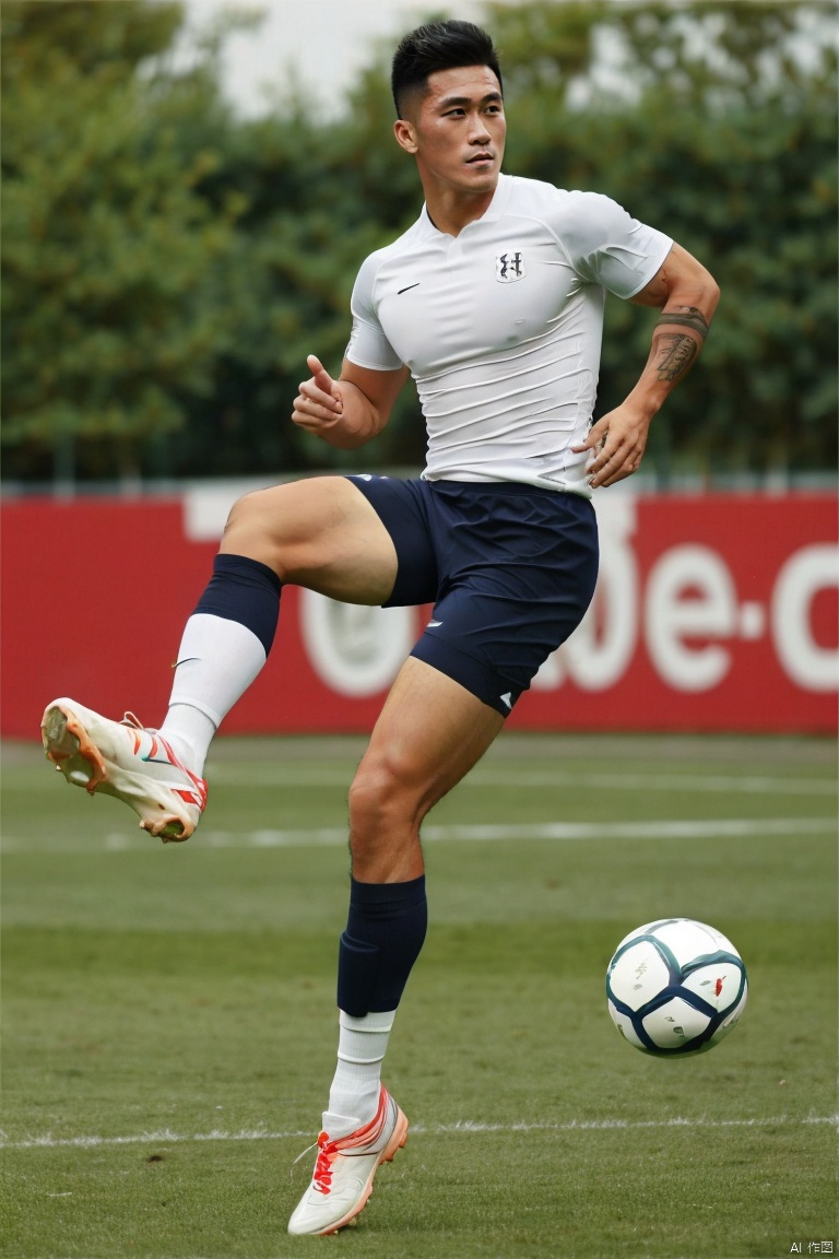 jzns,1man,asian,handsome,soccer player,white kneehigh
socks,soccer footwear,muscular,full body,masterpiece,realistic,best quality,highly detailed,jm,xxh