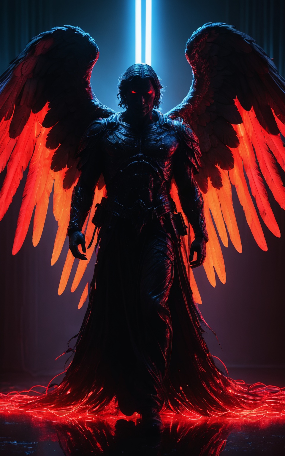 ultra-detailed,  illustration,  dark silhouette of a rotten archangel man on Tensor.Art