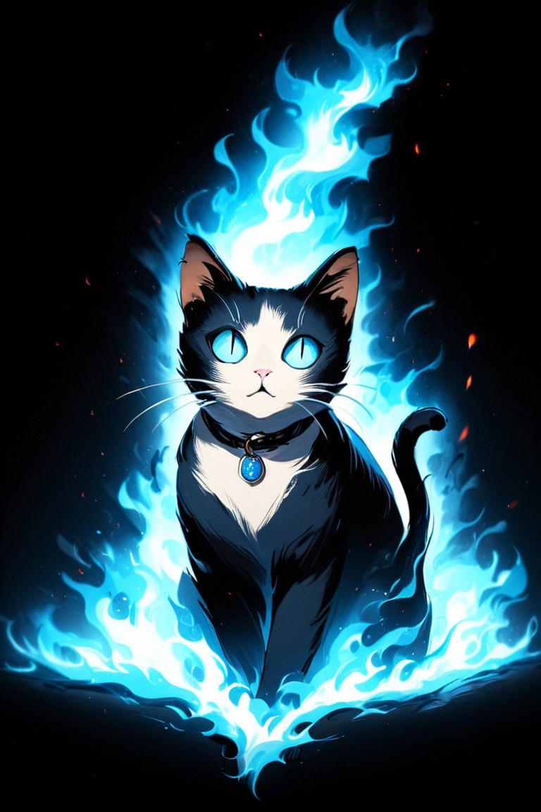 cat,  blue fire,  BlFire on Tensor.Art