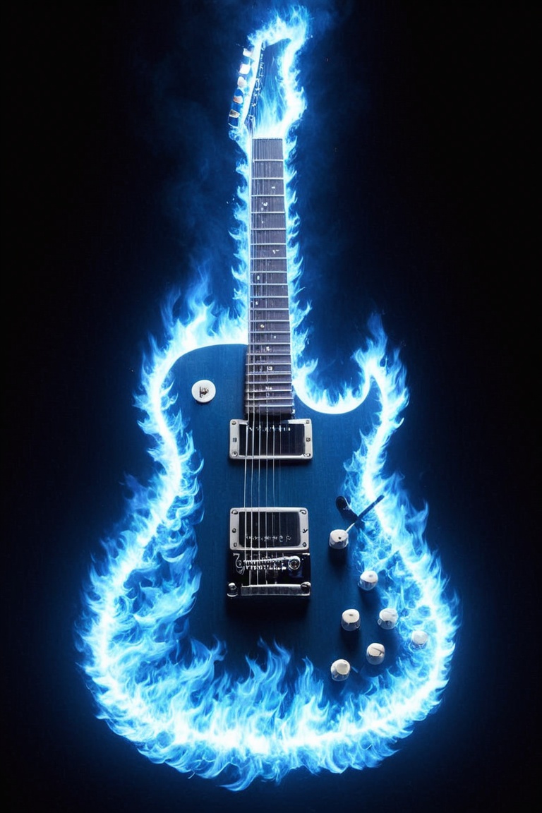 guitar,  blue fire,  BlFire on Tensor.Art