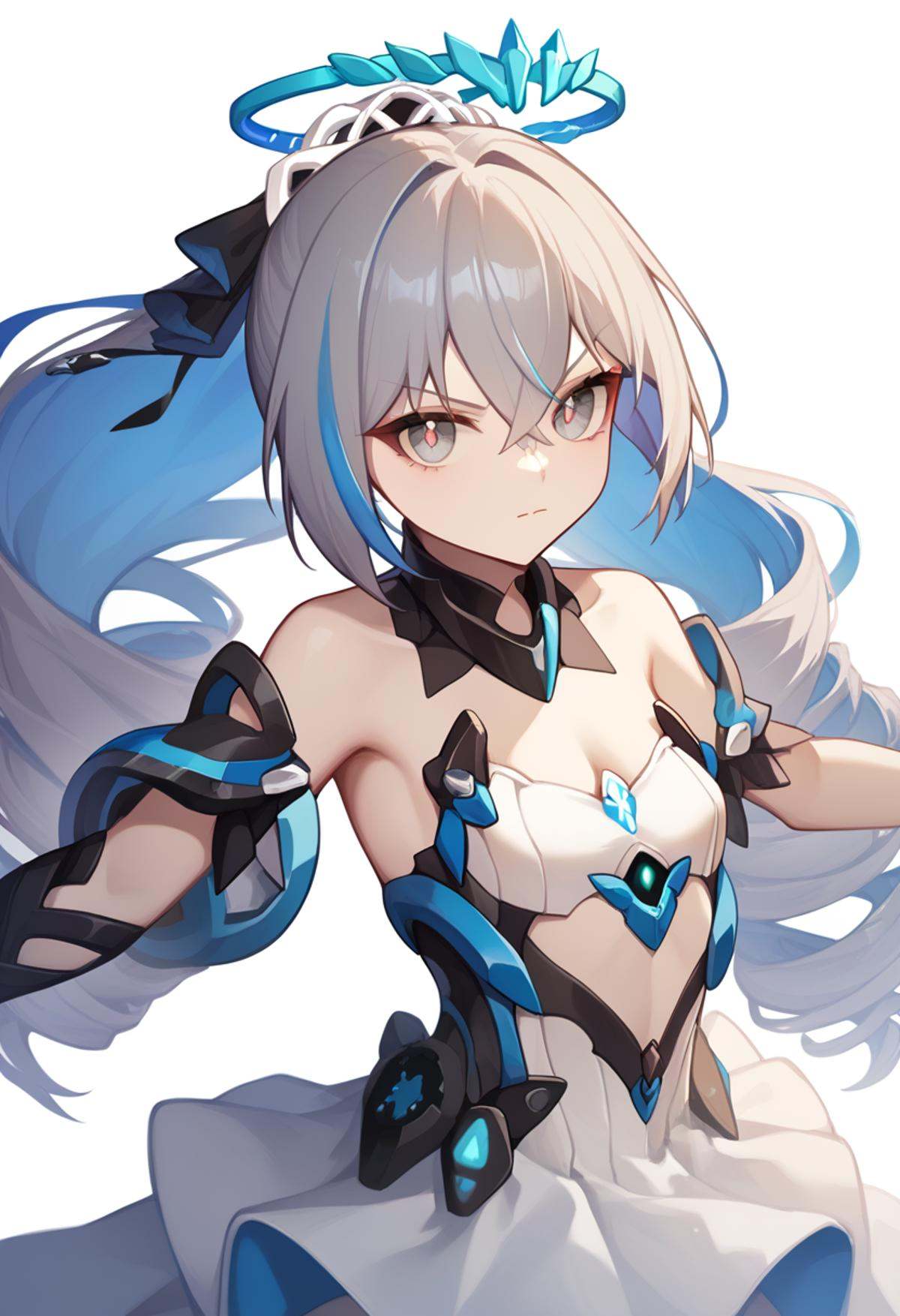 score_9,score_8_up,score_7_up,<lora:honkai_impact_3rd_v1:1>,1girl, bare_shoulders, blue_hair, bronya_zaychik_\(herrscher_of_truth\), cleavage, closed_mouth, commentary, grey_eyes, grey_hair, hair_between_eyes, halo, highres, looking_at_viewer, small_breasts, solo, streaked_hair, two-tone_hair, upper_body, v-shaped_eyebrows, very_long_hair, white_leotard