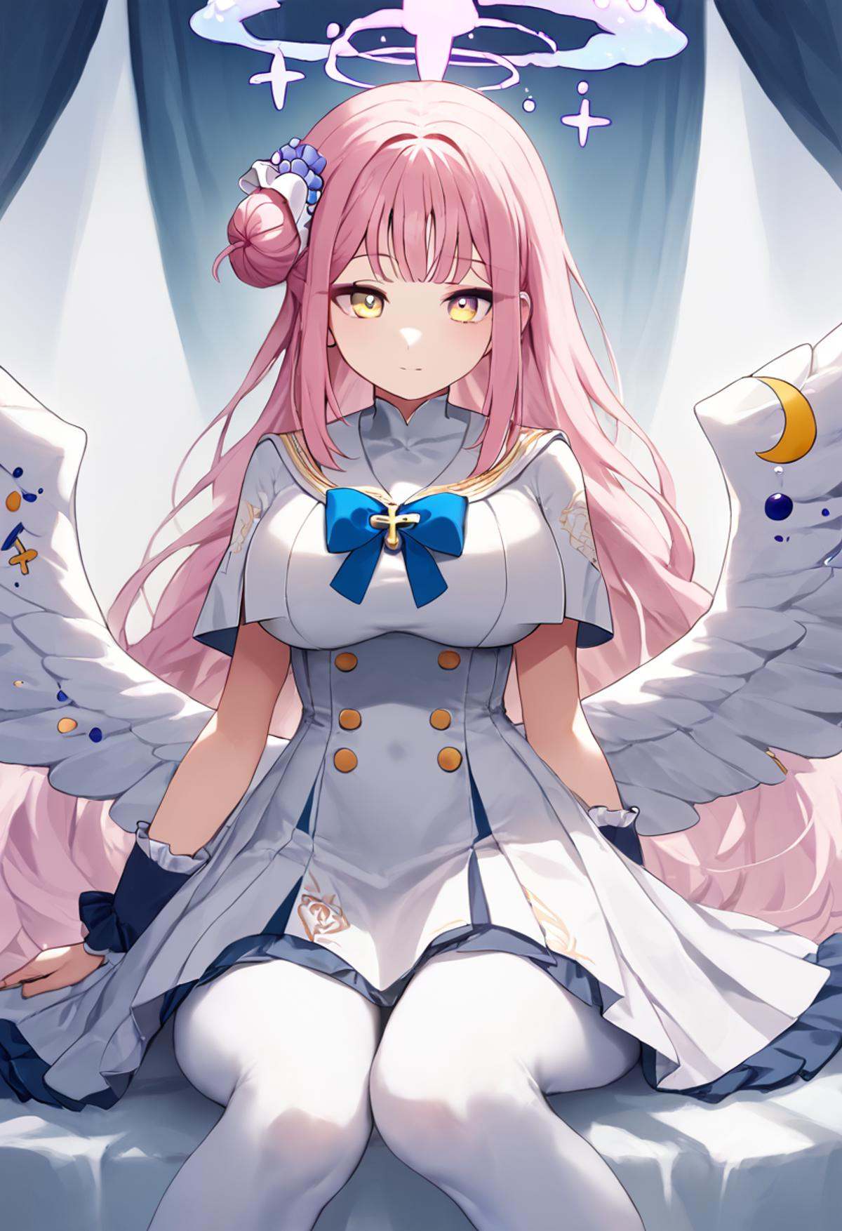 score_9,score_8_up,score_7_up,<lora:blue_archive_all:1>,1girl,mika_\(blue_archive\),large_breasts,halo,highres,white_dress,double-breasted,knee_up,white_capelet,pleated_dress,white_wings,white_sailor_collar,feathered_wings,low_wings,layered_dress,white_pantyhose,