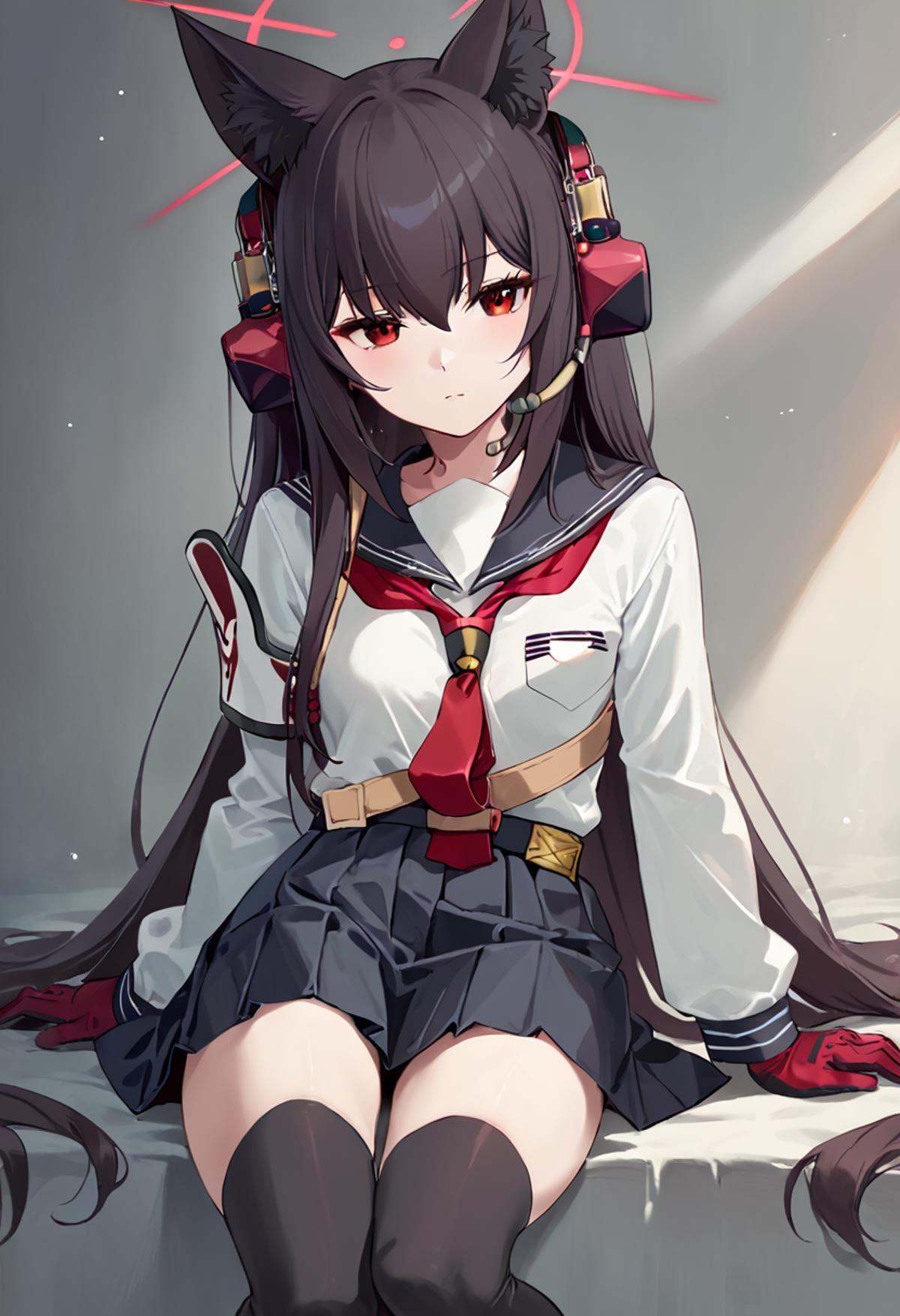 score_9,score_8_up,score_7_up,<lora:blue_archive_all_v1:1>,yukino_\(blue_archive\), fox_ears, 1girl, red_neckerchief, black_thighhighs, animal_ear_fluff, serafuku, red_gloves, headset, pleated_skirt, long_sleeves, black_skirt