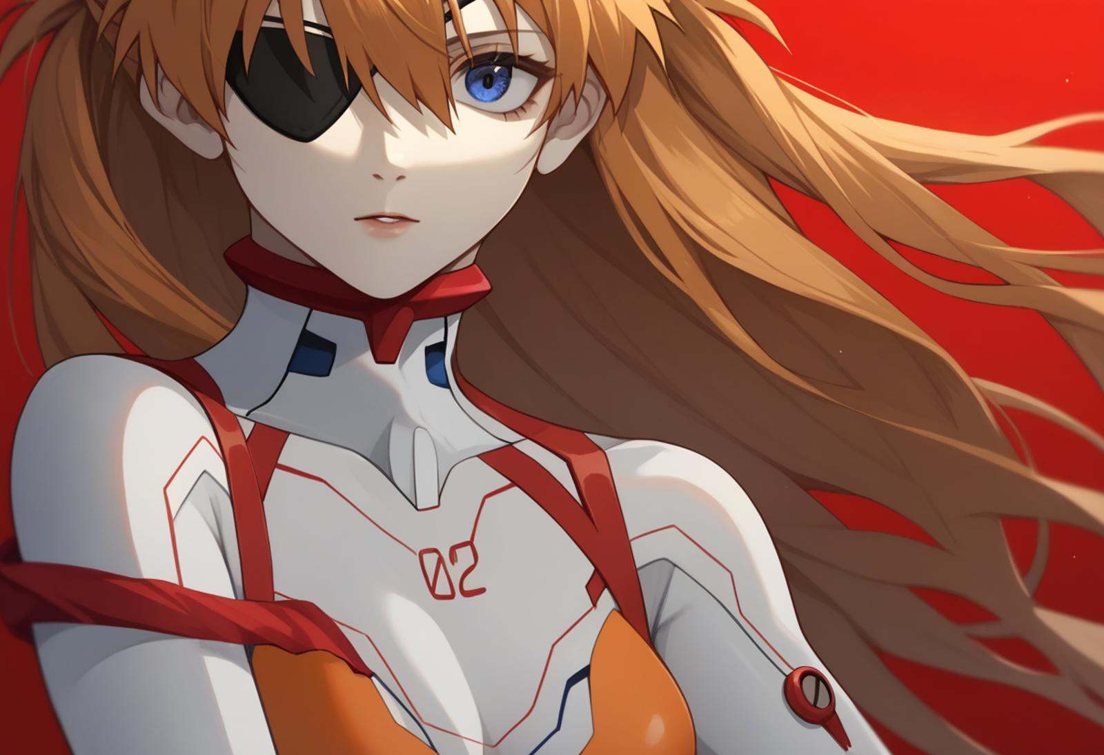 score_9,score_8_up,score_7_up,<lora:eva_pony:1>,1girl,souryuu_asuka_langley,solo,science_fiction,close-up,from_side,pale_skin,eyepatch,medium_breasts,plugsuit,turtleneck,highres,white_bodysuit,head_back,looking_at_viewer,hanging,interface_headset,red_background,skin_tight,leaning_back,gradient,pilot_suit,