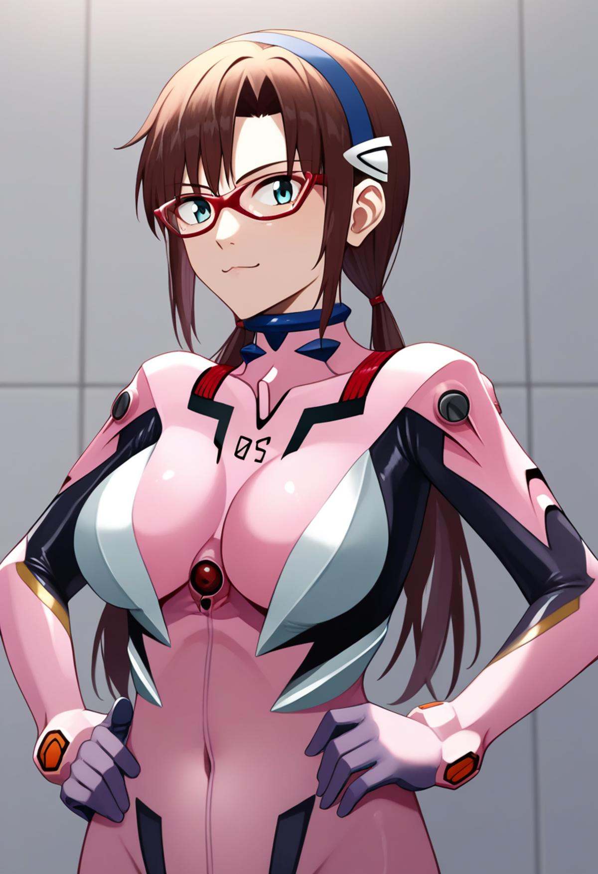 score_9,score_8_up,score_7_up,<lora:eva_pony:1>,1girl,makinami_mari_illustrious,solo,upper_body,glasses,blue_hairband,large_breasts,plugsuit,highres,hands_on_own_hips,under-rim_eyewear,closed_mouth,hair_tie,looking_at_viewer,pink_bodysuit,interface_headset,pink_gloves,covered_navel,contrapposto,skin_tight,bad_pixiv_id,red-framed_eyewear,bad_id,pilot_suit,
