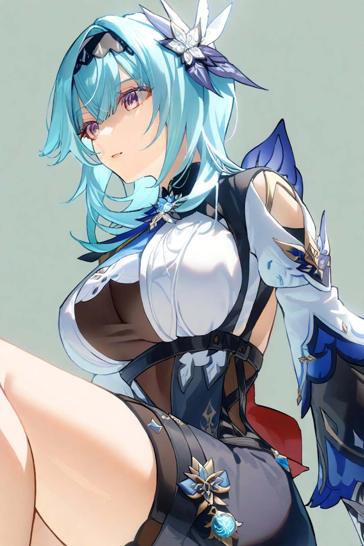 by han, eula_\(genshin_impact\), 1girl, simple background, best quality, detailed, beautiful, beautiful color, <lora:genshin_all:1>