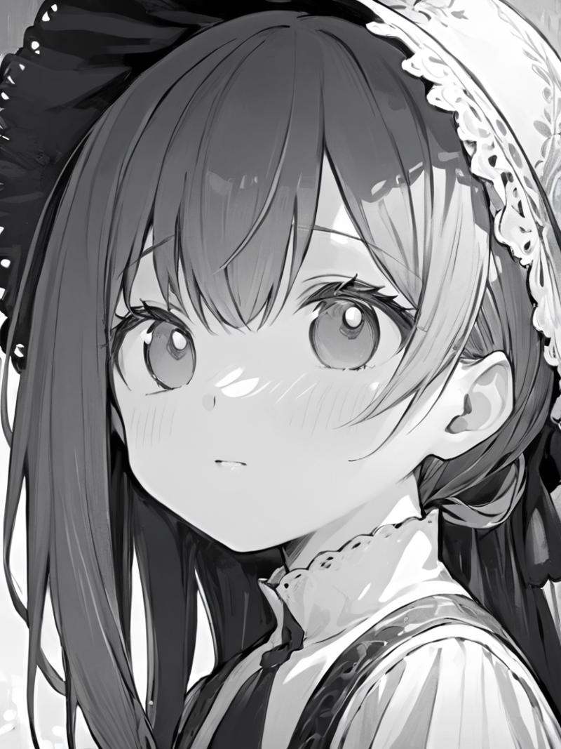 ultra-detailed,(best quality),((masterpiece)),(highres),original,extremely,<lora:keainiex_xl:1>,keainie,1girl,greyscale,monochrome,