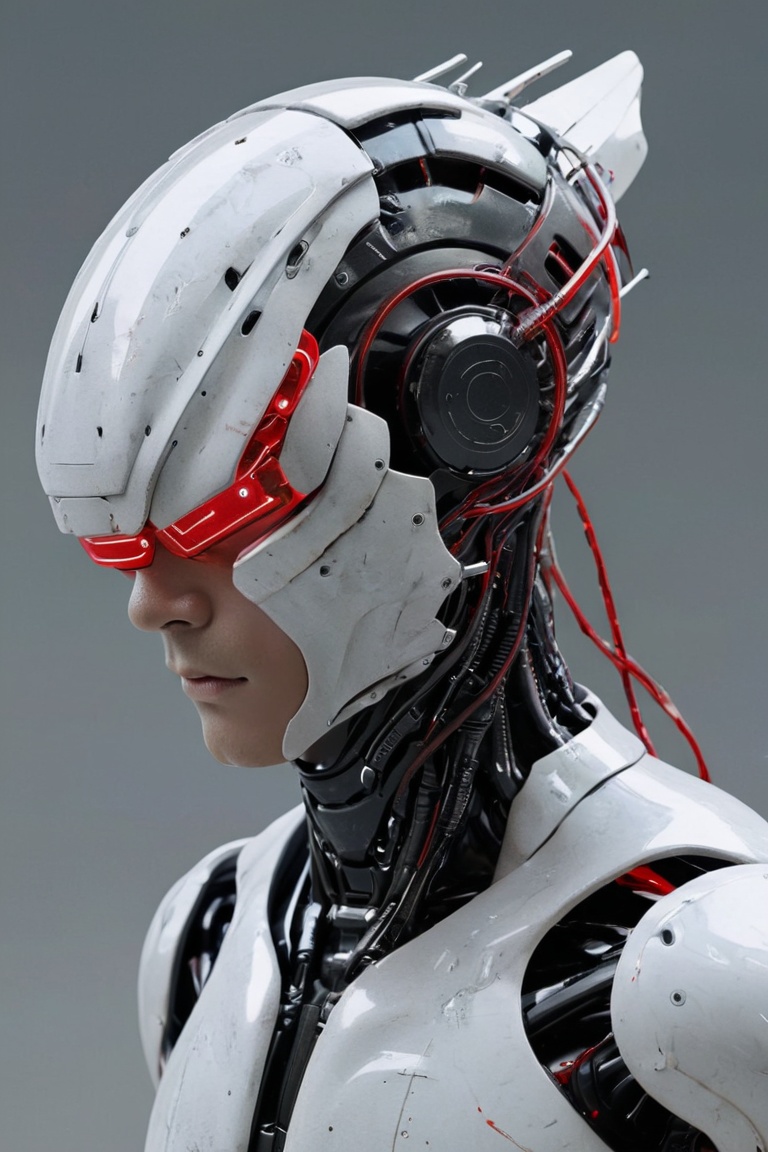 1boy,  cyborg plated scalp,  red tubes on Tensor.Art