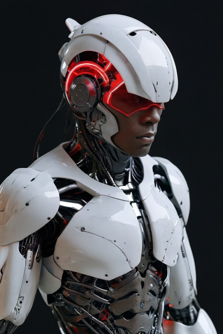 1boy,  dark skinned,  cyborg plated scalp on Tensor.Art