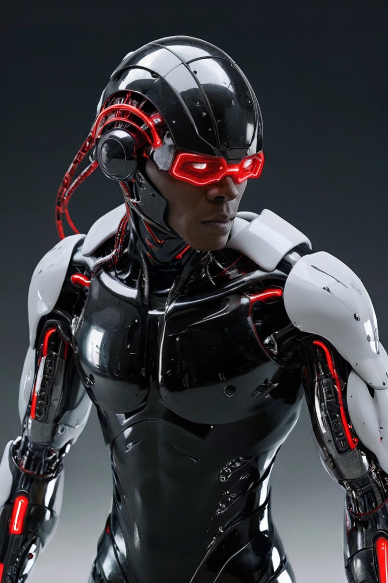 1boy,  dark skinned,  cyborg plated scalp on Tensor.Art