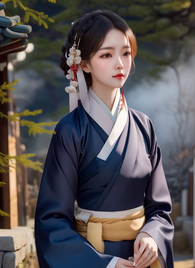 1 lady with beautiful face,  wearing hanbok,  elegant posture on Tensor.Art