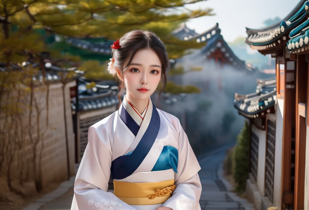 1 lady with beautiful face,  wearing hanbok,  elegant posture on Tensor.Art