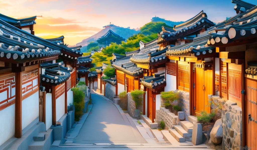 Traditional korea village,  real world,  (slate road) on Tensor.Art