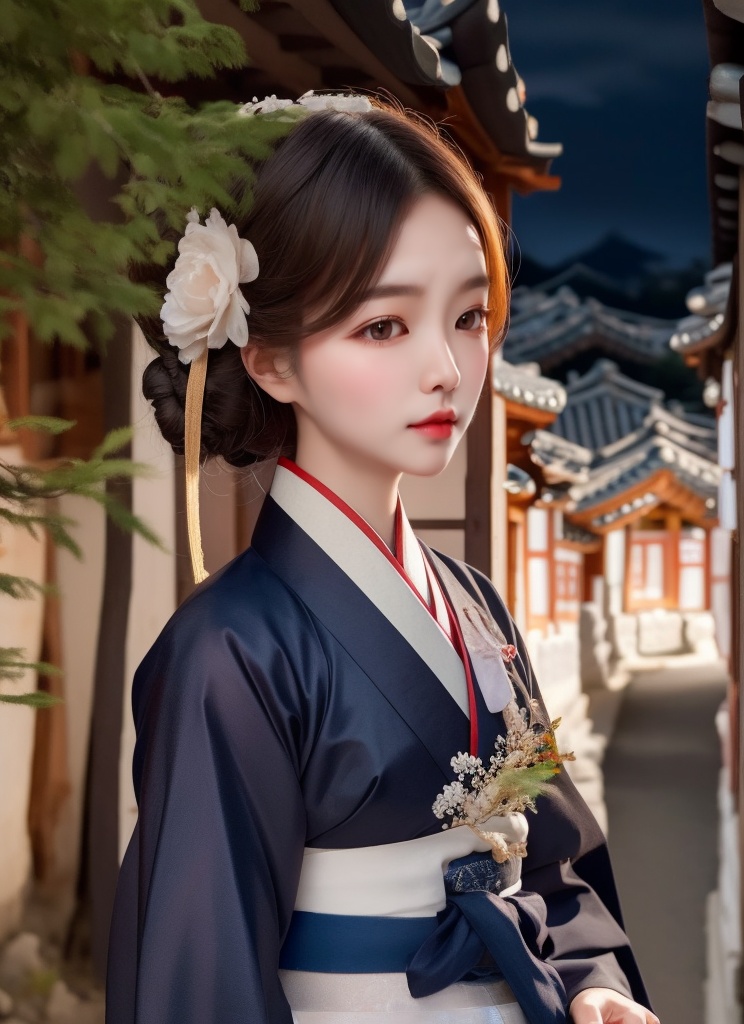 1 lady with beautiful face,  wearing hanbok,  elegant posture on Tensor.Art