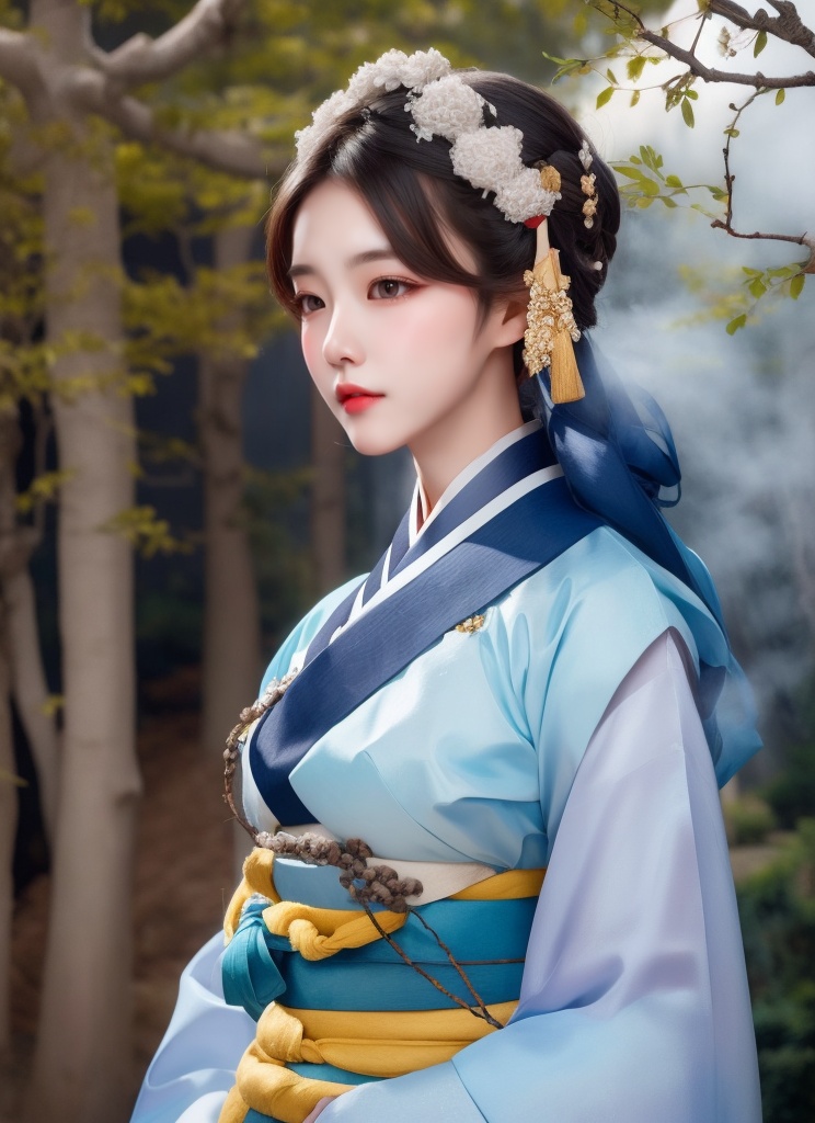 1 lady with beautiful face,  wearing hanbok,  elegant posture on Tensor.Art