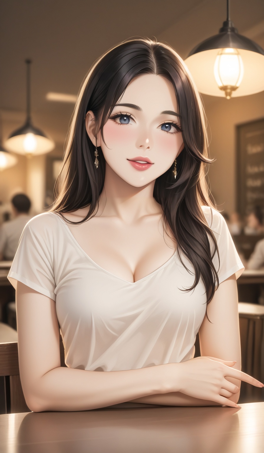 Photo of beautiful woman,  in a white shirt,  with long black hair on Tensor.Art