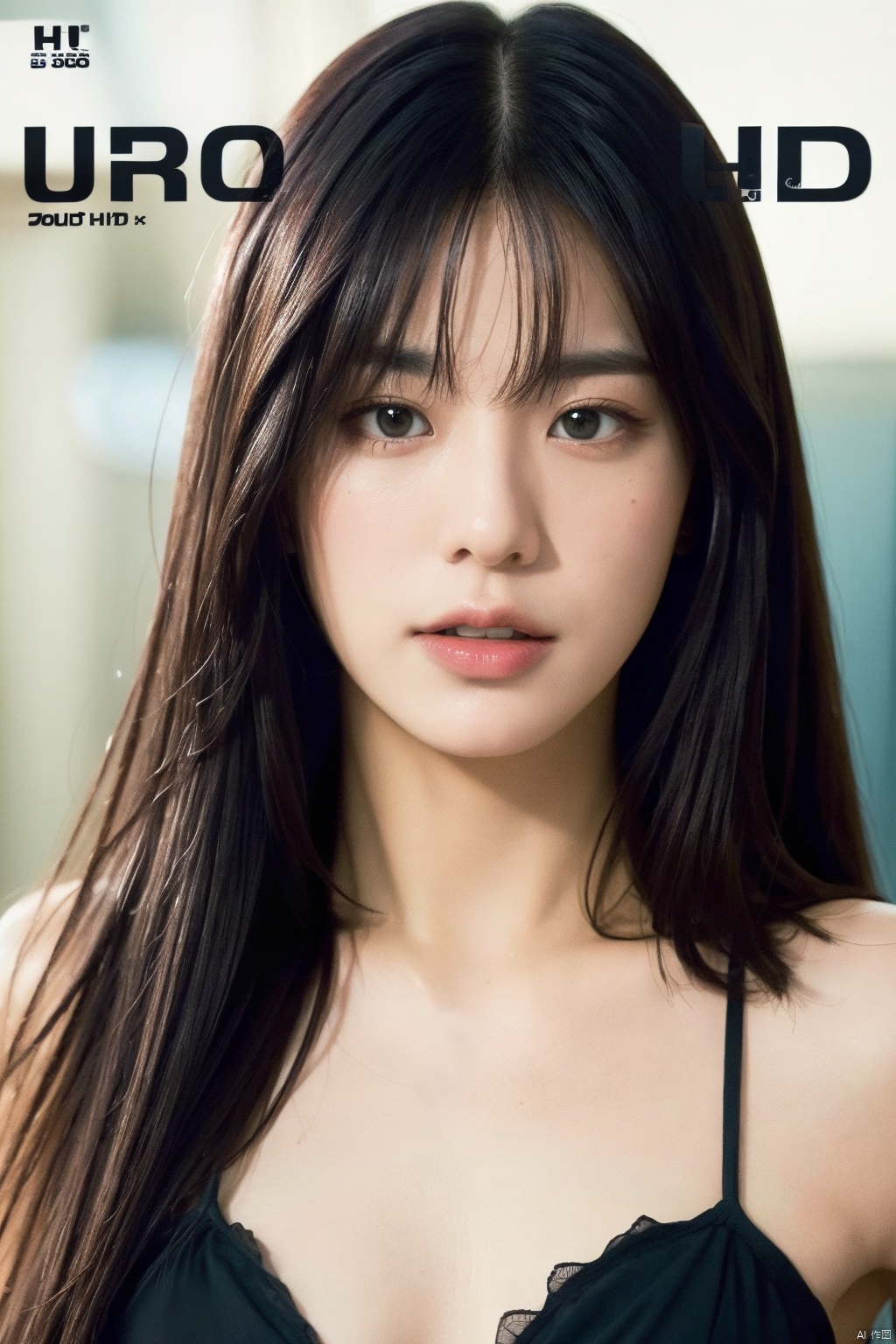 ( Best Quality: 1.2 ), ( Ultra HD: 1.2 ), ( Ultra-High Resolution: 1.2 ), best quality,masterpiece,4k,1girl,upper body,Cover your chest with one hand,solo,skinny,long hair,Straight hair,Black hair, 1girl