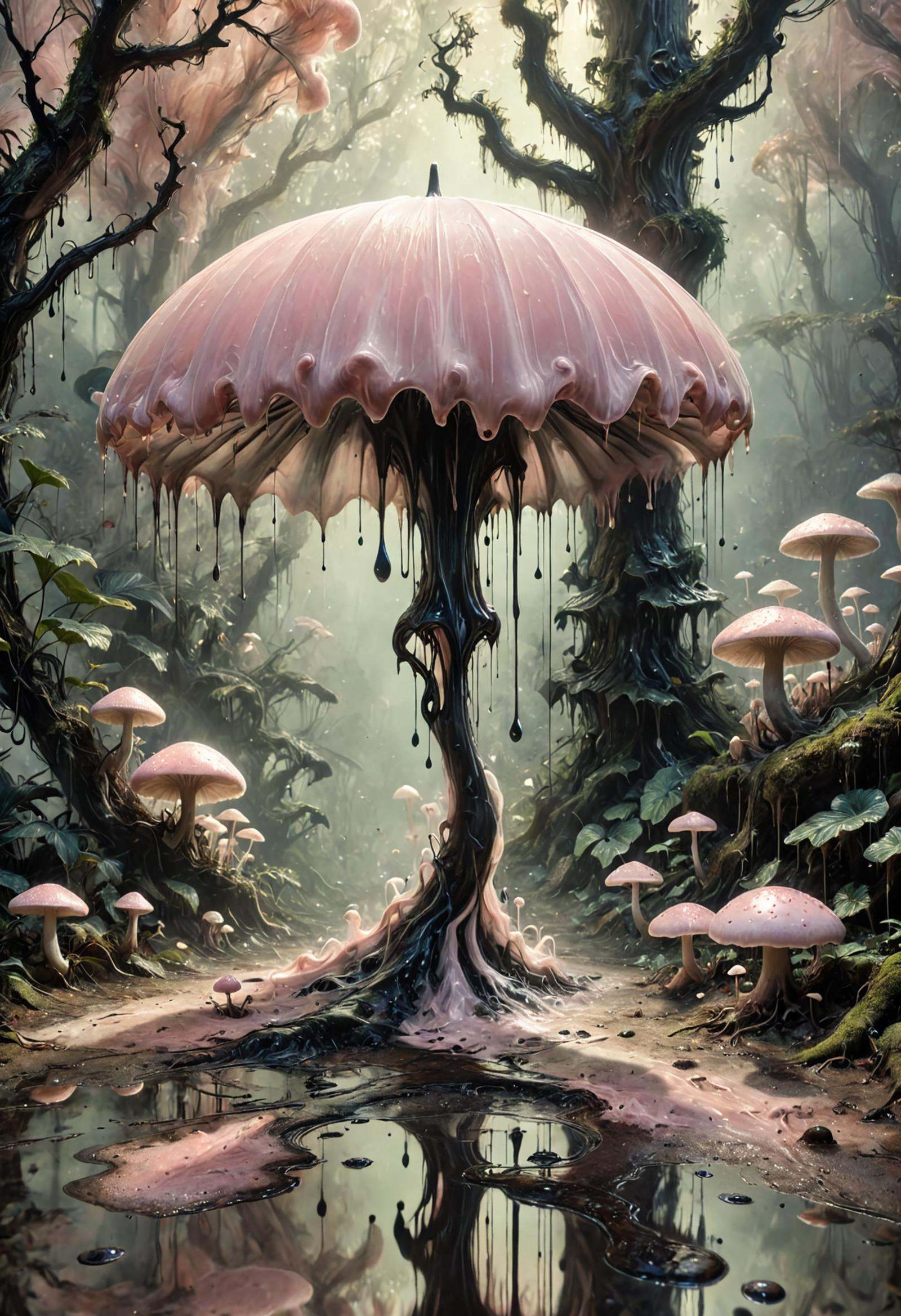 DonM5h4d0wM317XL light pink mighty umbrella silky mushroom,  gilled,  lumpy by DonMischo on Tensor.Art