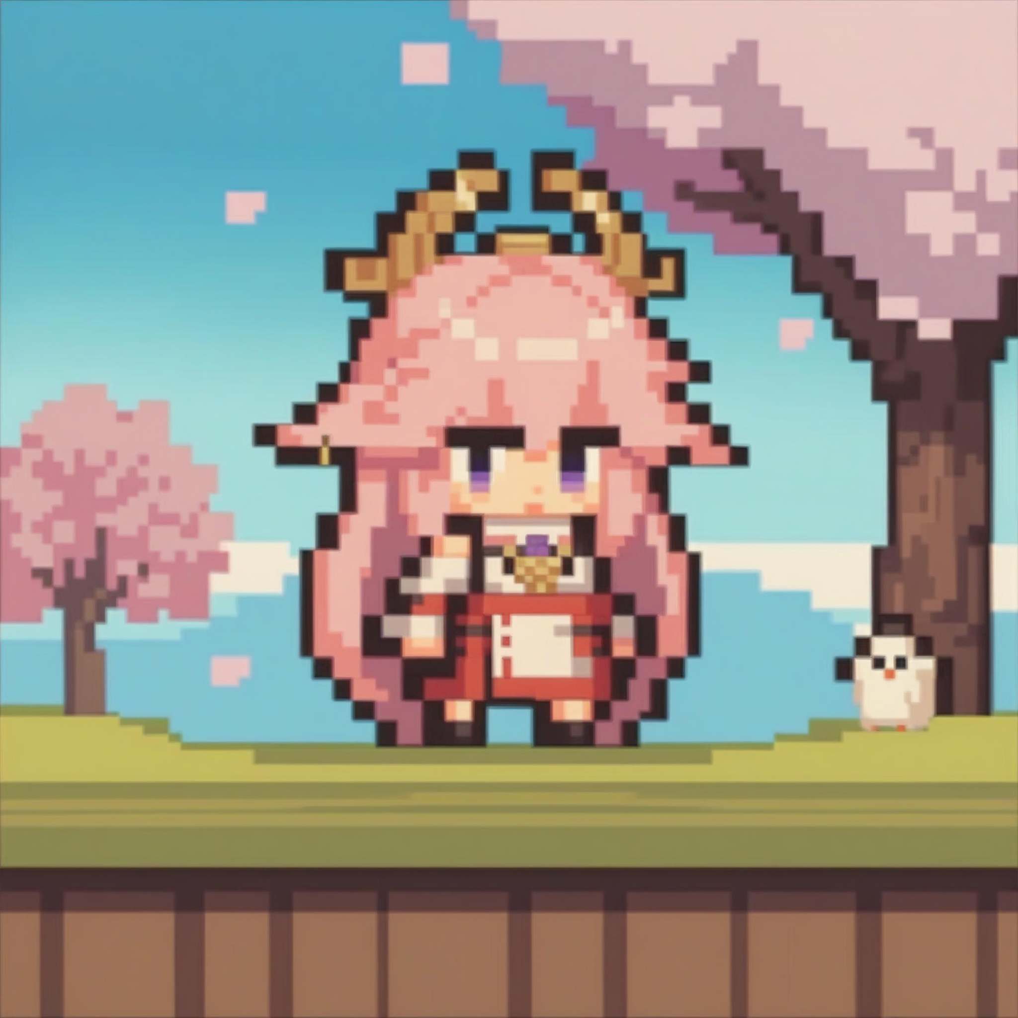 score_9, score_8_up, score_7_up, source_anime, 1girl, chibi, pixel art, full body, yae miko, <lora:ChibiPixelArt_XLPD-000008:1>, cherry blossoms, tree, 