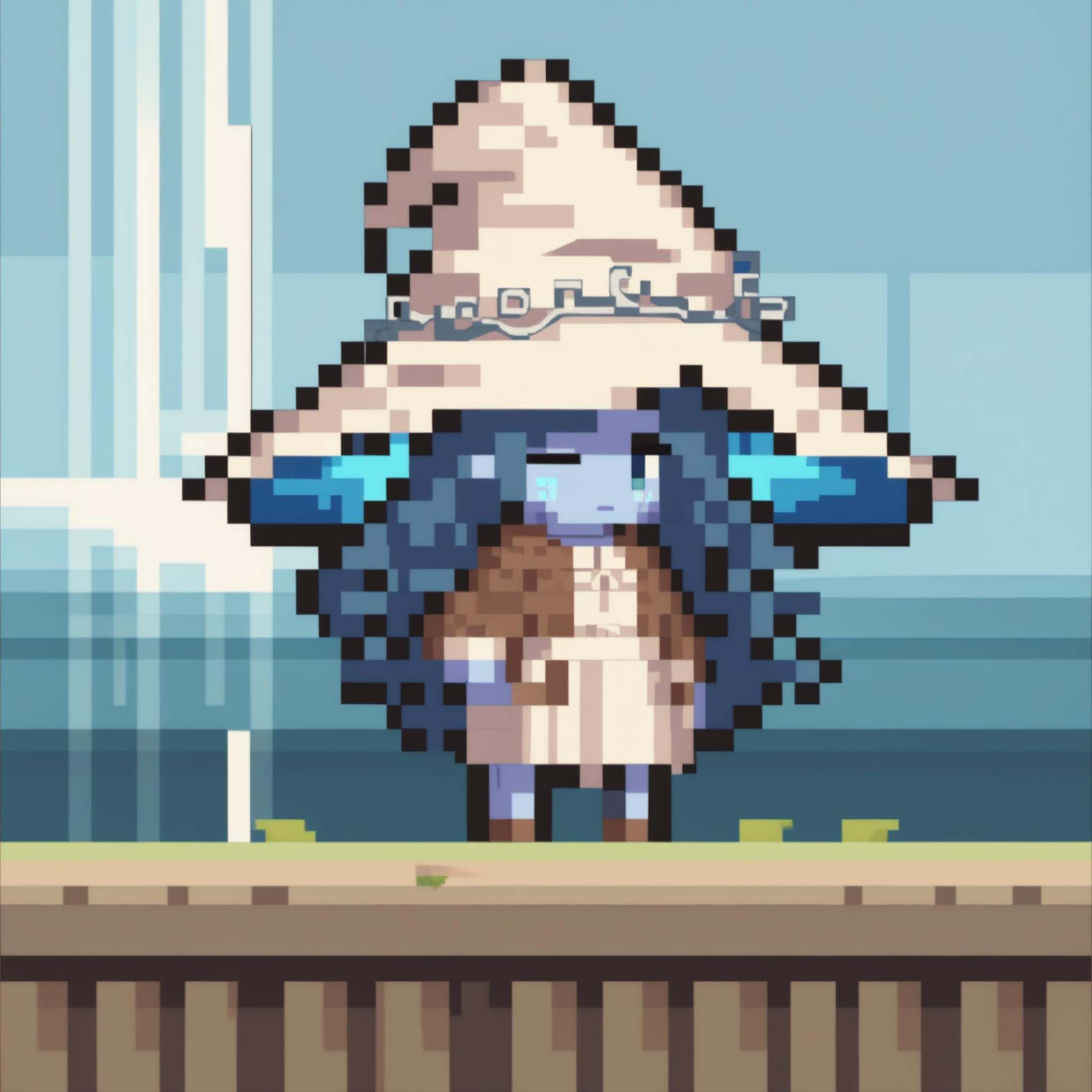 score_9, score_8_up, score_7_up, source_anime, 1girl, chibi, pixel art, full body, <lora:ChibiPixelArtV2_XLPD:1>, <lora:Ranni_XLPD_CAME:1> IncrsXLRanni, wavy hair, cracked skin, blue skin, colored skin, extra arms, extra faces, doll joints, white dress, witch hat, brown cloak, outdoors, one eye closed, 