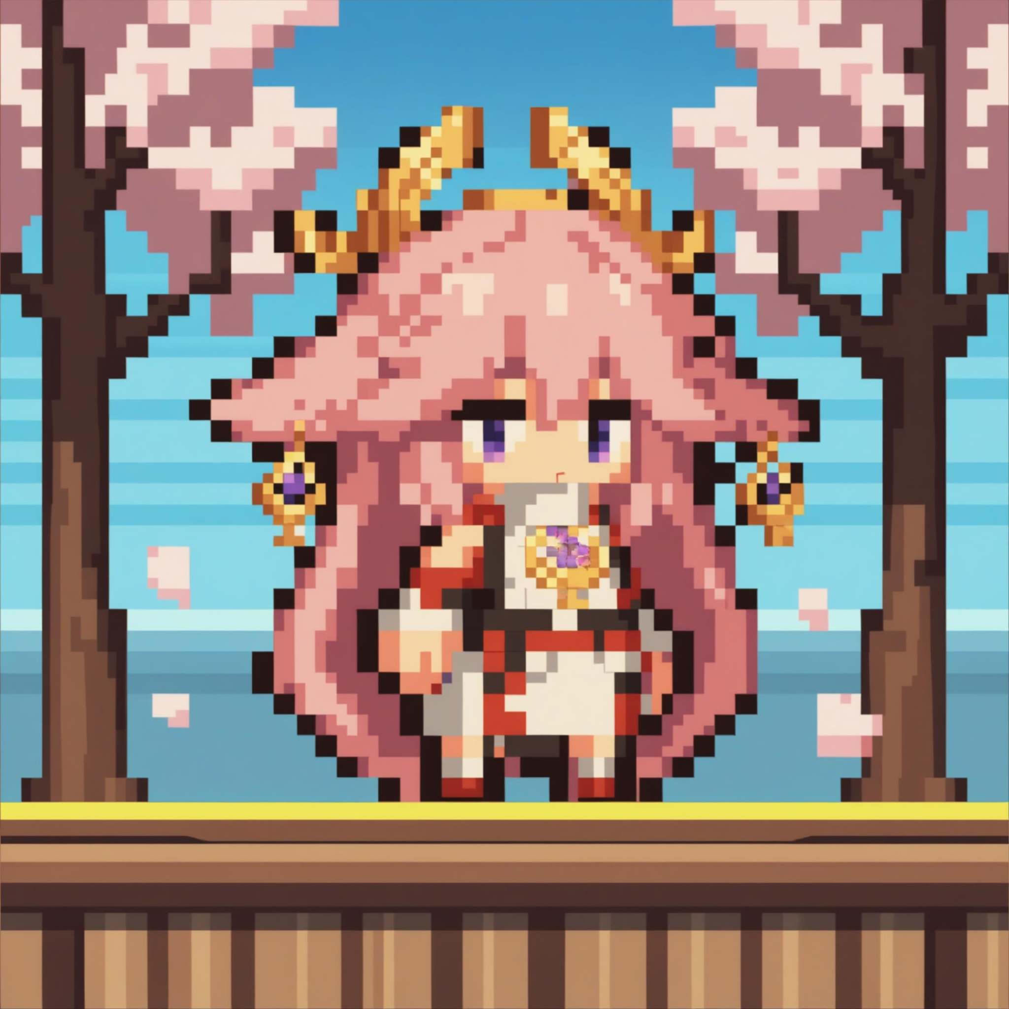 score_9, score_8_up, score_7_up, source_anime, 1girl, chibi, pixel art, full body, yae miko, cherry blossoms, tree, <lora:ChibiPixelArtV2_XLPD:1>