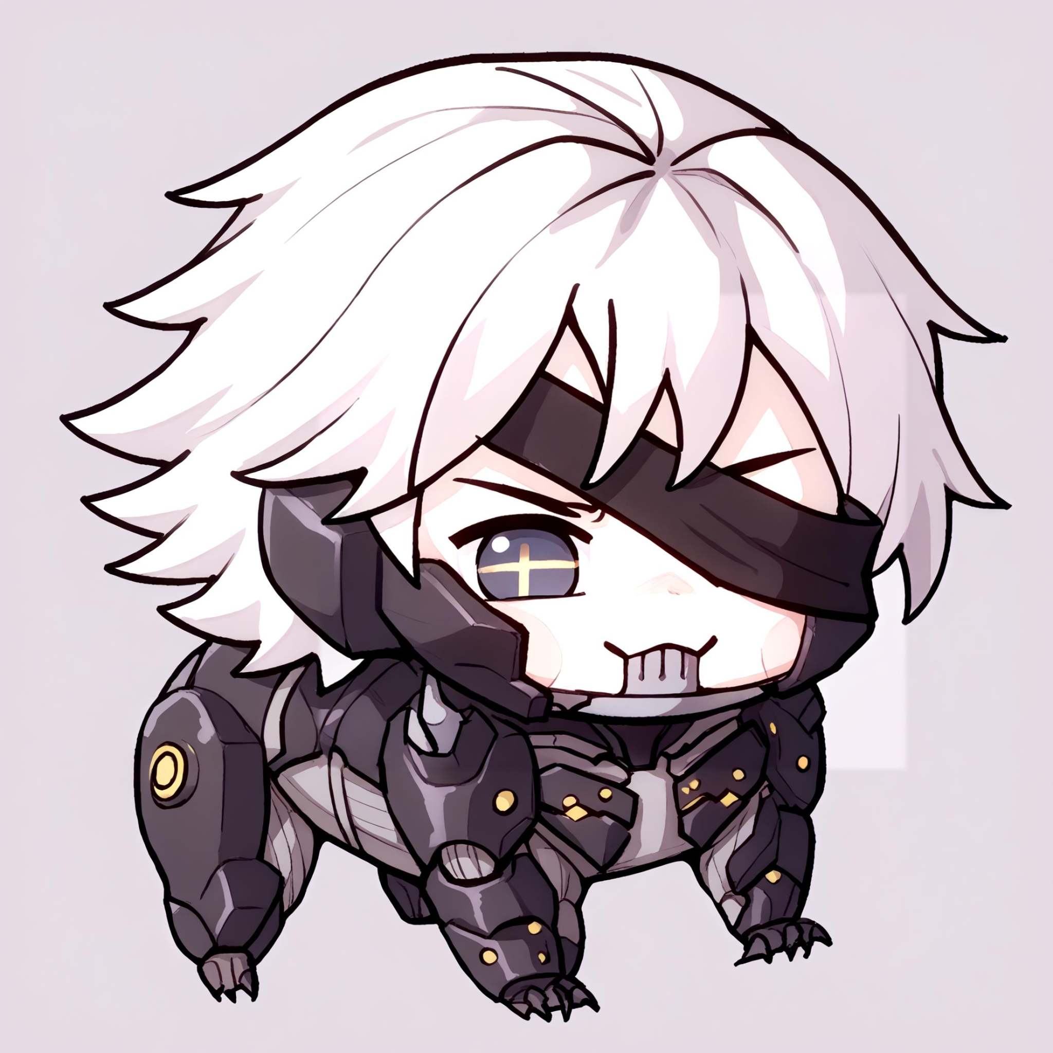 score_9, score_8_up, score_7_up, source_anime, RaidenMGRDef, <lora:RaidenMGR_XLPD:1>, cyborg, eyepatch, <lora:Doro_X_PDXL_V1:1>, doro, creature, :3, chibi, no humans, white skin, four legs, solid circle eyes, no pupils