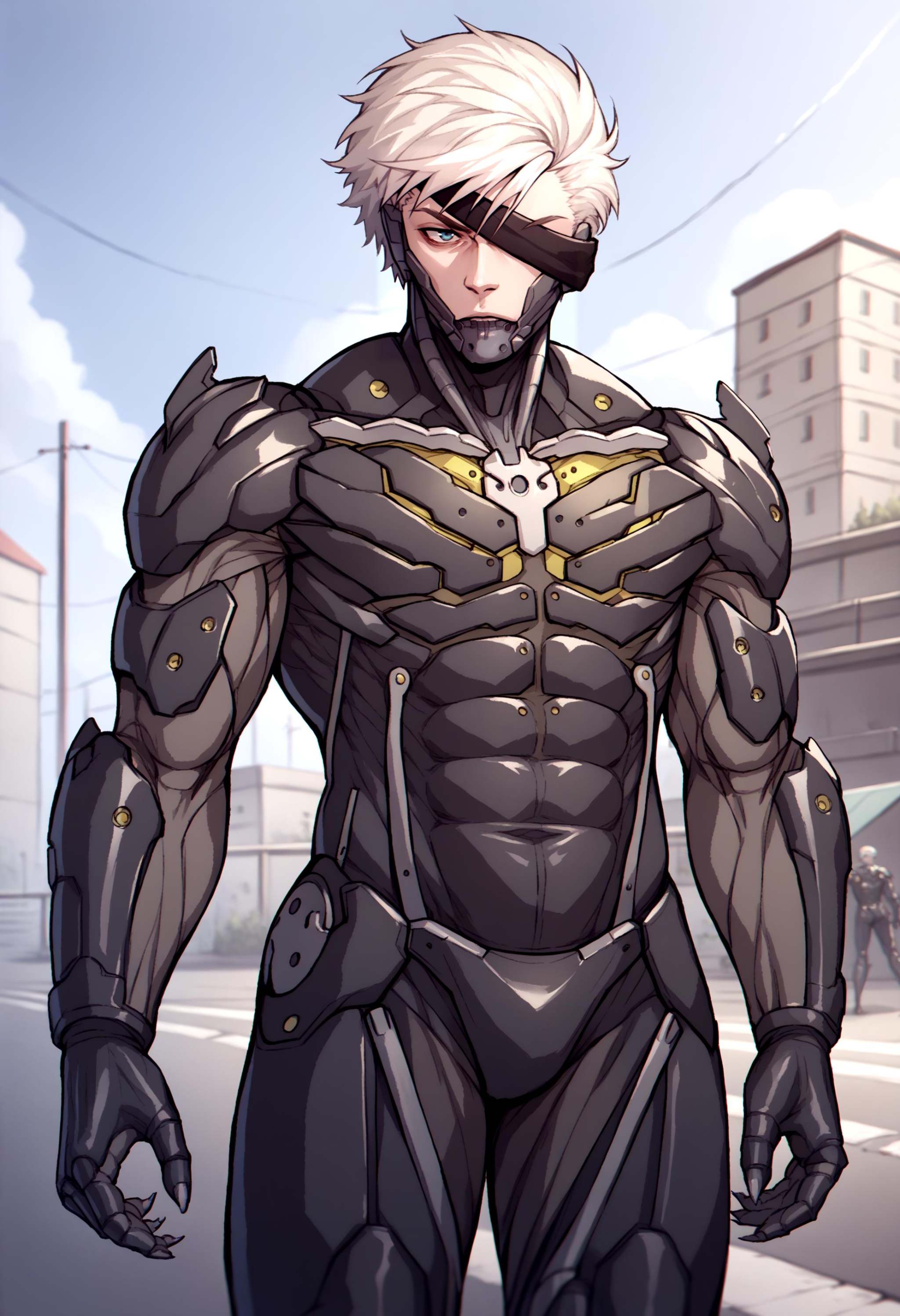 score_9, score_8_up, score_7_up, source_anime, 1boy, RaidenMGRDef, <lora:RaidenMGR_XLPD:1>, cyborg, bodysuit, eyepatch, outdoors, 