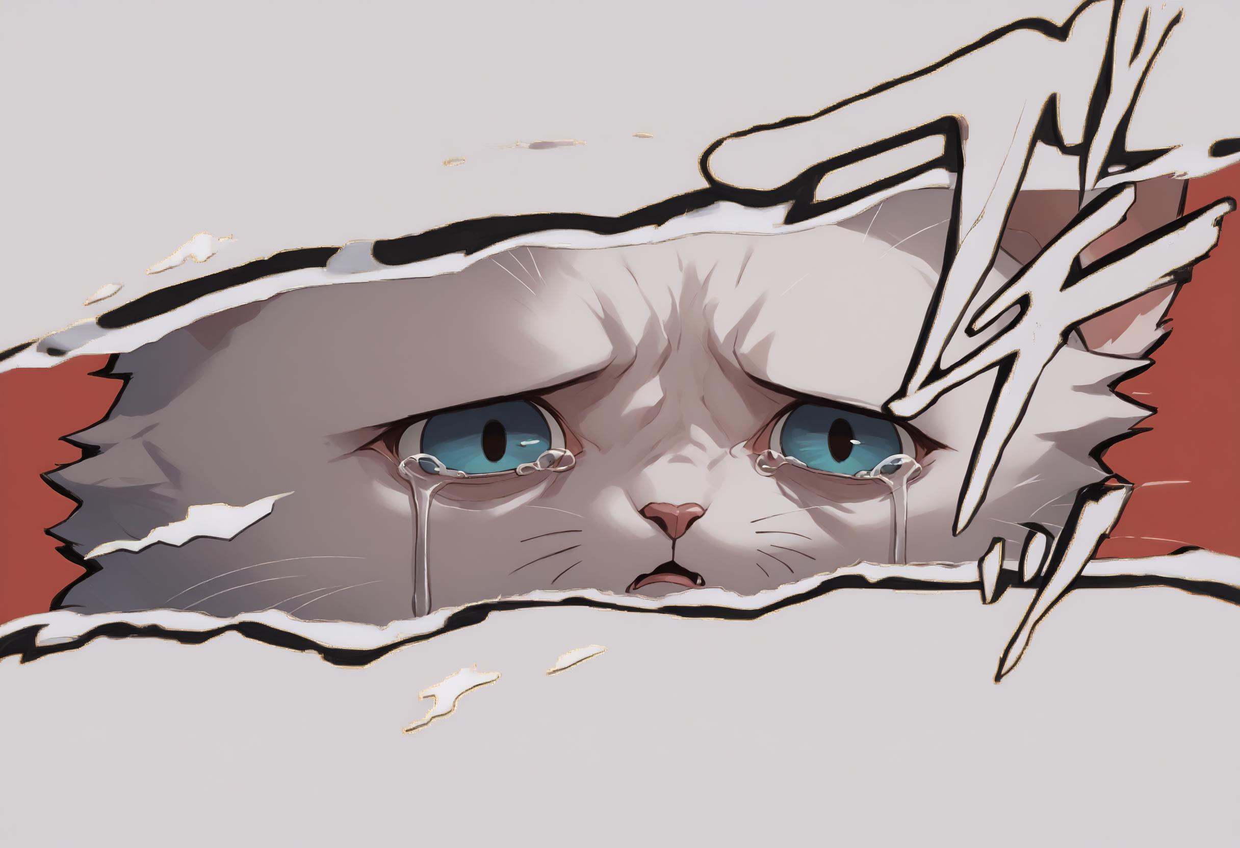 score_9, score_8_up,score_7_up, source_ anime, incrspersonacutinxl, <lora:PersonaCutIn_XLPD_V2:1.1>, cat, sad, crying, 