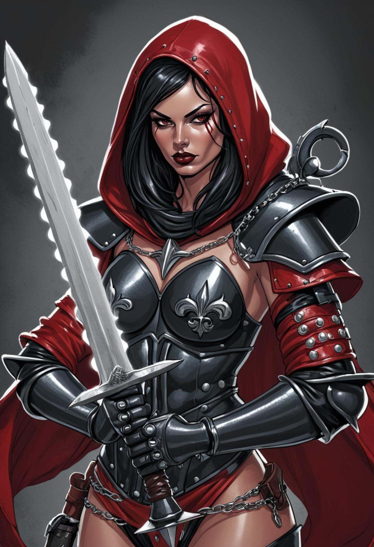 (Digital illustration),  sexy sister repentia,  skimpy black and red armor on Tensor.Art