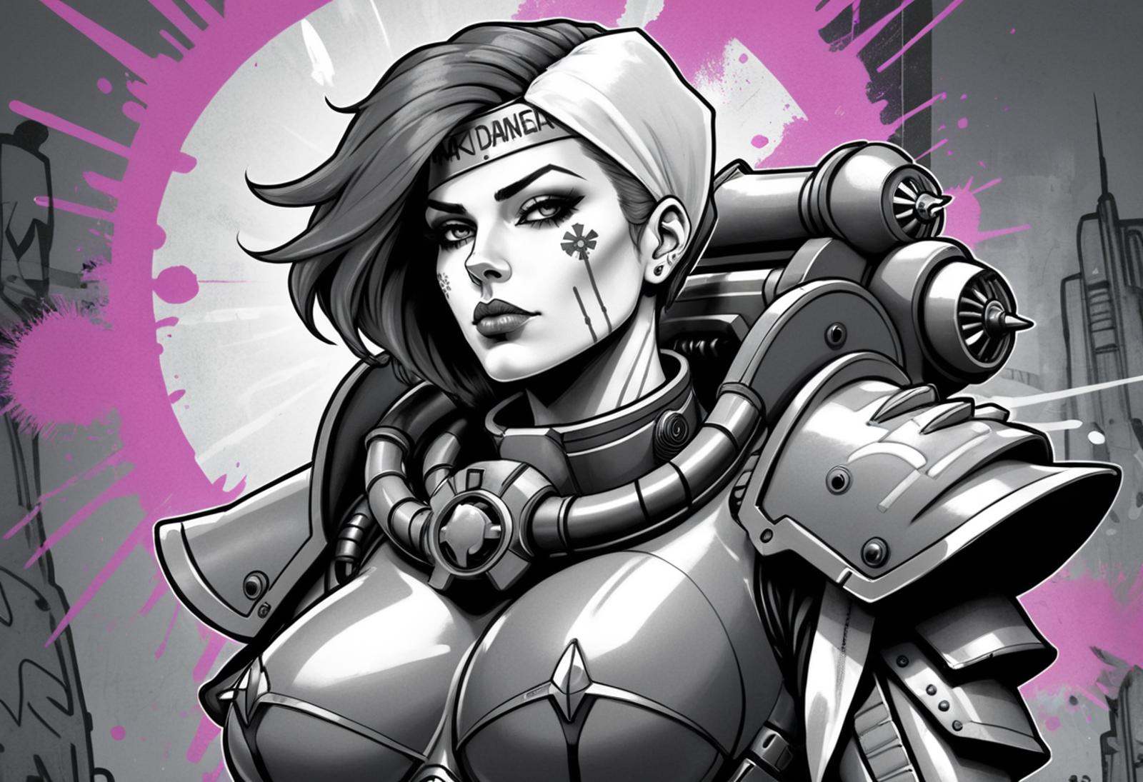 (Digital Illustration),  beautiful Sister of Battle,  Black and white power armor on Tensor.Art