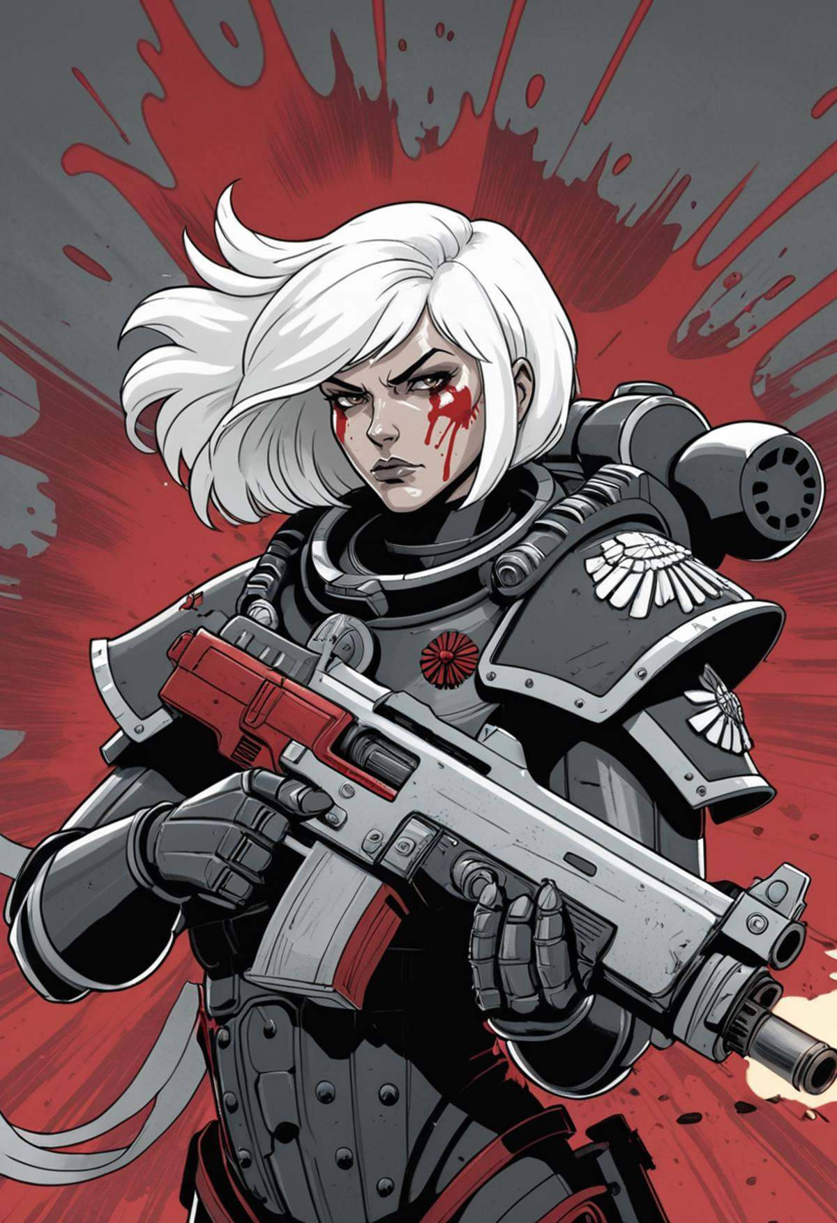 (Digital illustration),  sister of battle,  white hair on Tensor.Art