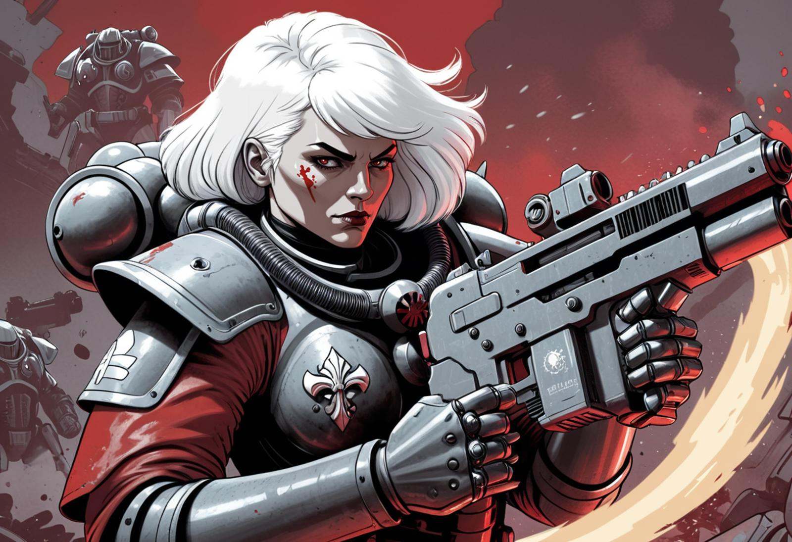 (Digital illustration),  sister of battle,  white hair on Tensor.Art