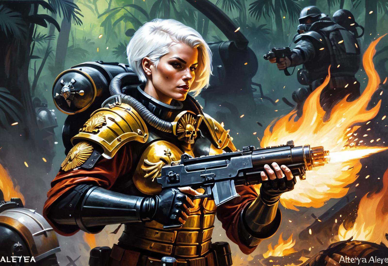 Masterpiece,  painting of a solo sexy Sister of battle,  short white hair on Tensor.Art