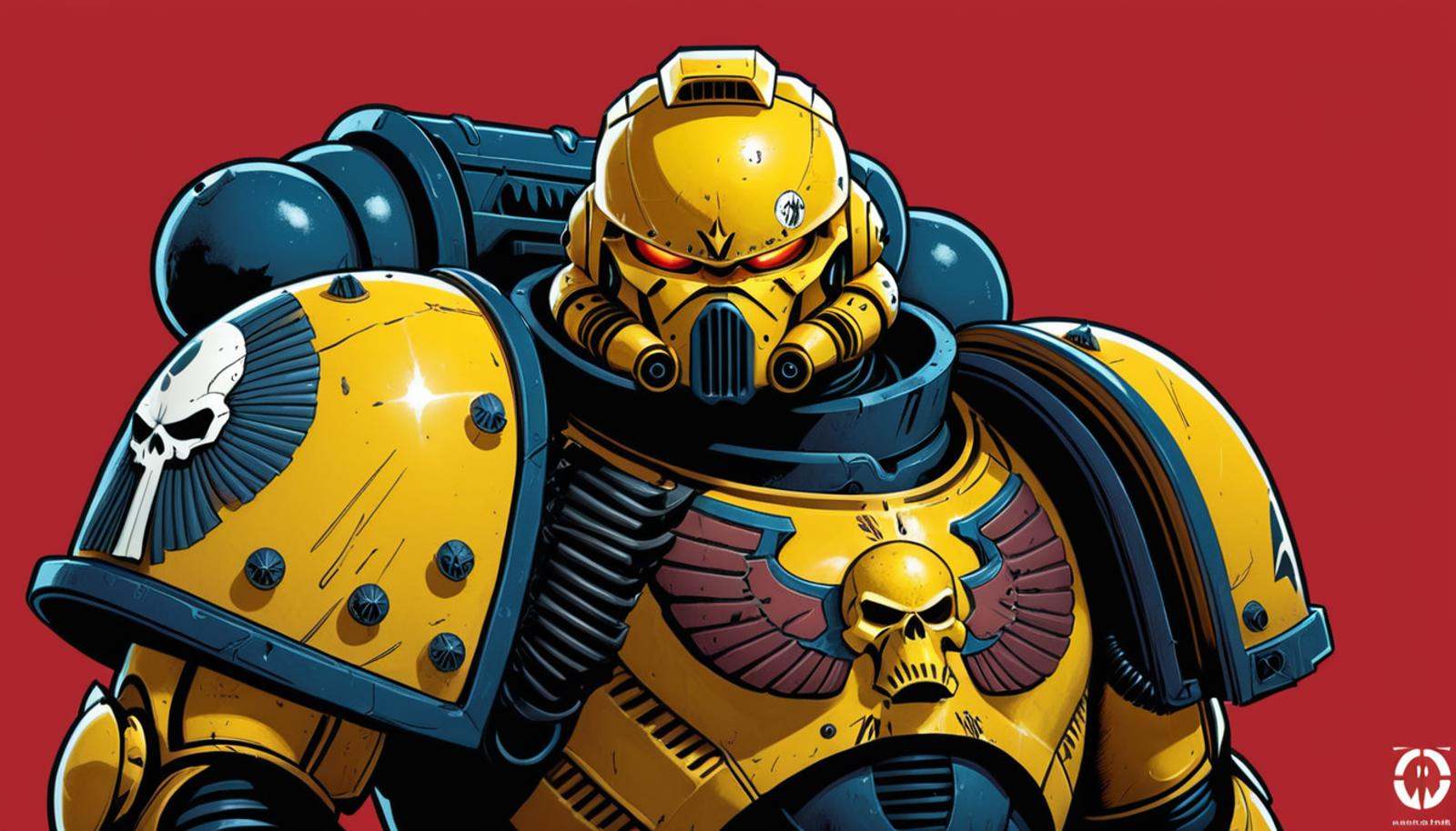 (digital illustration),  Space Marine from the Lamenters Chapter,  yellow Power Armor on Tensor.Art