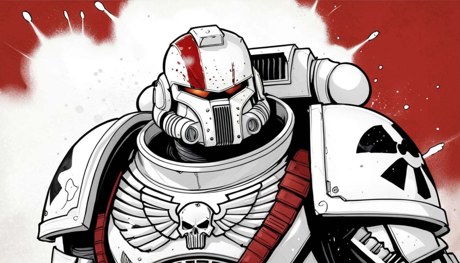 (digital illustration),  White Scars Space Marine,  White and Red Power Armor on Tensor.Art