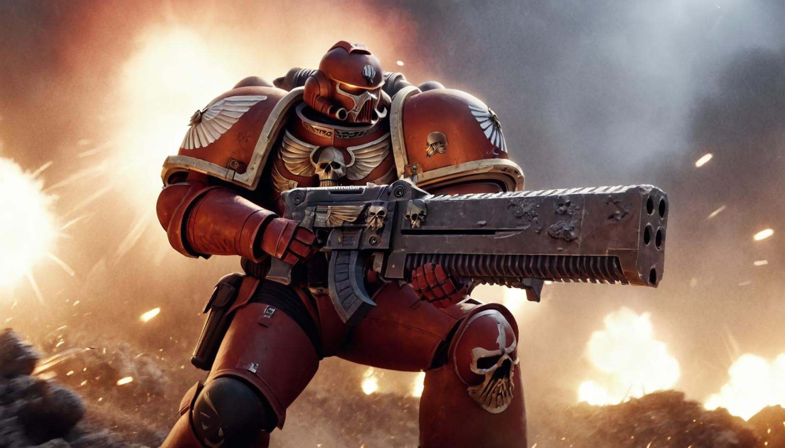 (Cinematic Still Frame),  Warhammer 40K Live Action Adaptation,  dynamic angle on Tensor.Art