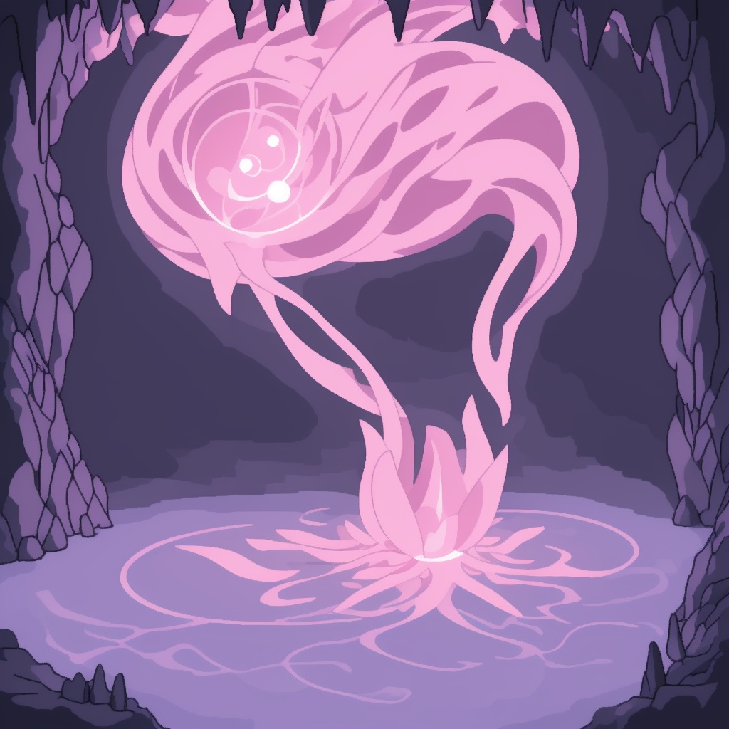 Capture a mystical atmosphere within the confines of a pink cave. Soft,  rosy hues envelop the space as gentle,  luminesce...