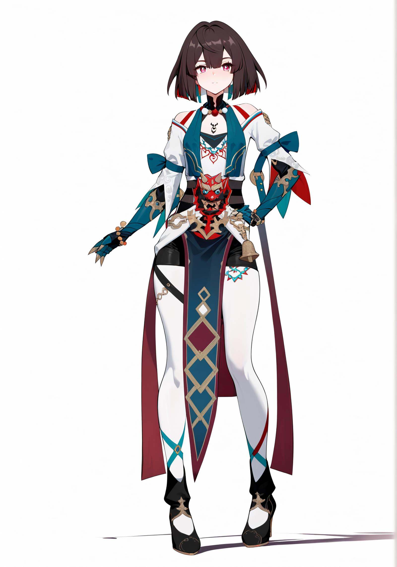 score_9, score_8_up, score_7_up, score_6_up, 8k, 8k, best quality, masterpiece, (ultra-detailed:1.1), (high detailed skin), (full body), (white background:1.1), standing, looking at viewer, (solo), hand on hip, <lora:hanxuere-A3-Tanger-000009:0.8>,xueyi, xueyi's def clothes, 1girl,  black footwear(beautiful_face), ((intricate_detail)), clear face, ((finely_detailed)), fine_fabric_emphasis, ((glossy)), full_shot, <lora:chenkin_nai3_style:0.8>, 