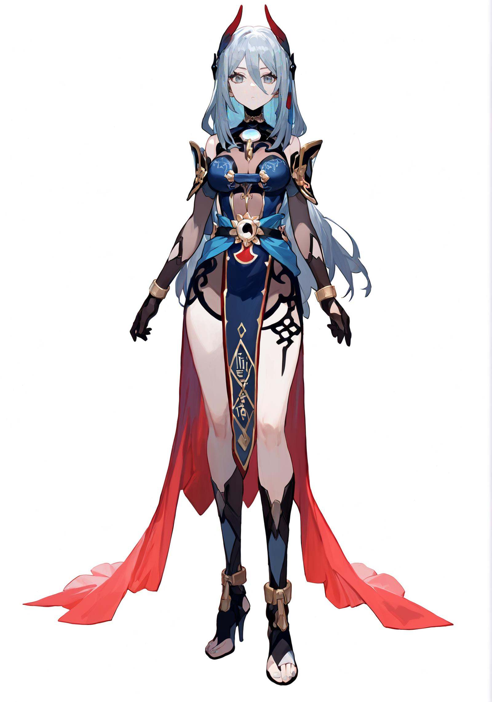 score_9, score_8_up, score_7_up, score_6_up, 8k, 8k, best quality, masterpiece, (ultra-detailed), (high detailed skin), white background, simple background, (full body), (white background), standing, looking at viewer, (solo), hand on hip, <lora:hanxue-pony-Tanger:0.8>, hanya, hanya's def clothes, 1girl, breasts, high heels, long hair, toeless footwear,grey hair, grey eyes,beautiful_face, intricate_detail, clear face, finely_detailed, fine_fabric_emphasis, full_shot, 