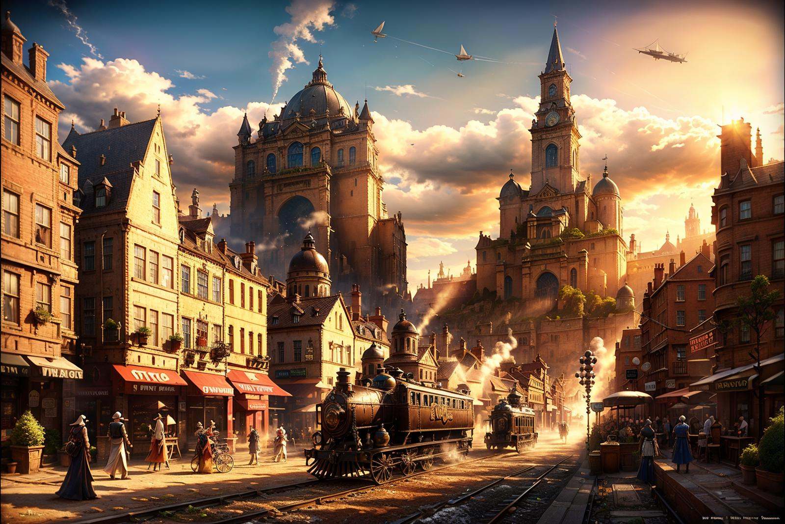 best qualtiy,masterpiece,movie-level quality,castle,<lora:20240317-1710689677412-0008:0.7>,steampunk,steam machine,age of steam,street,city,landscape,large airship,Skyscraper,castle in the city,