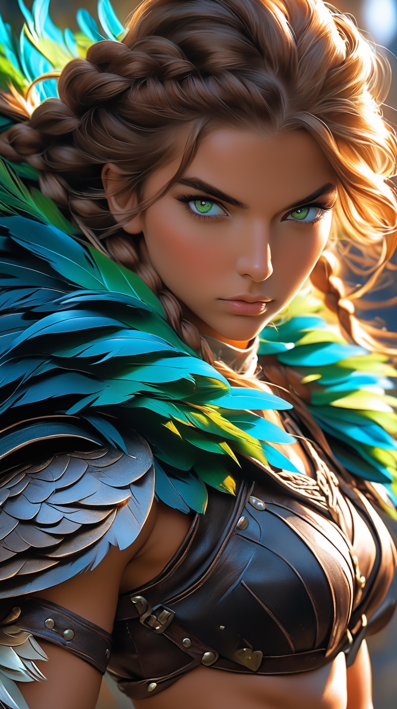 (Masterpiece,  The best quality) (sexy warrior woman of nordic descent),  (green eyes) on Tensor.Art