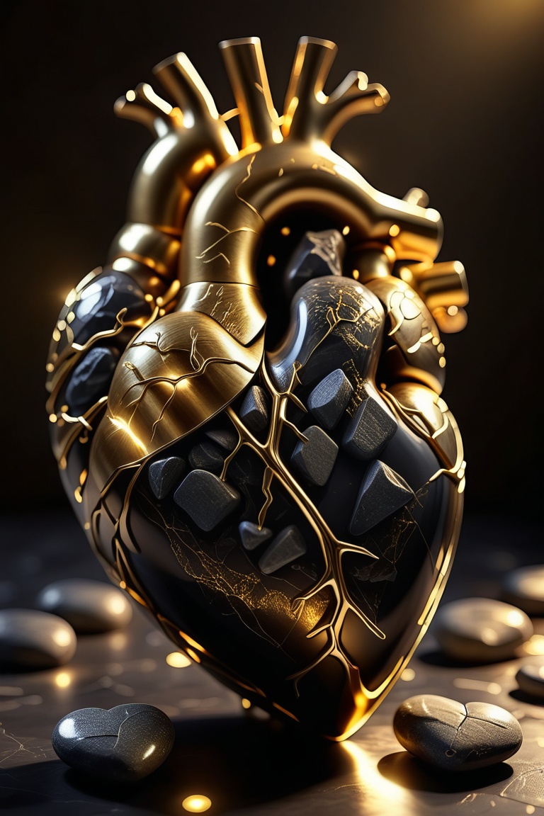 heart art ,  gold and black theme,  stones on Tensor.Art